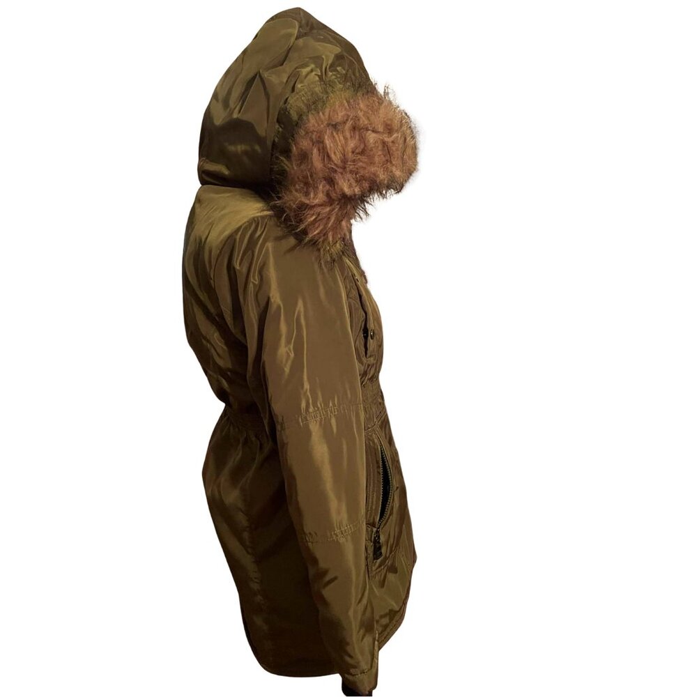 Madden NYC Women’s Olive Faux Fur Hooded Parka Sherpa Lined Winter Coat - Picture 3 of 16
